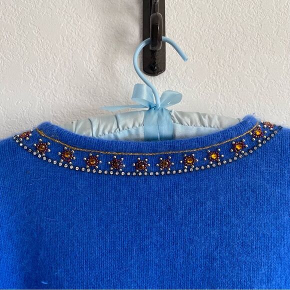 Marco Pecci Sweater Vtg 1980s Blue Angora & Wool Jeweled Beaded Pullover Sz 40 - Picture 6 of 11